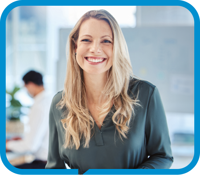 Person smiling in an office